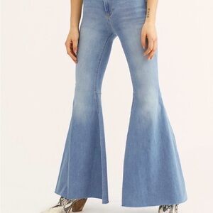 Free People Blue Flare Wide Leg Jeans